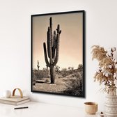 Akoestische panelen - Geluidsisolatie - Akoestische wandpanelen - Akoestisch schilderij AcousticPro® paneel met cactus in woestijn - Design 153 - Basic - 60X90 - zwart- Wanddecorat