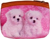 Kleine portemonnee met 2 puppies op een roze achtergrond - 11x9cm