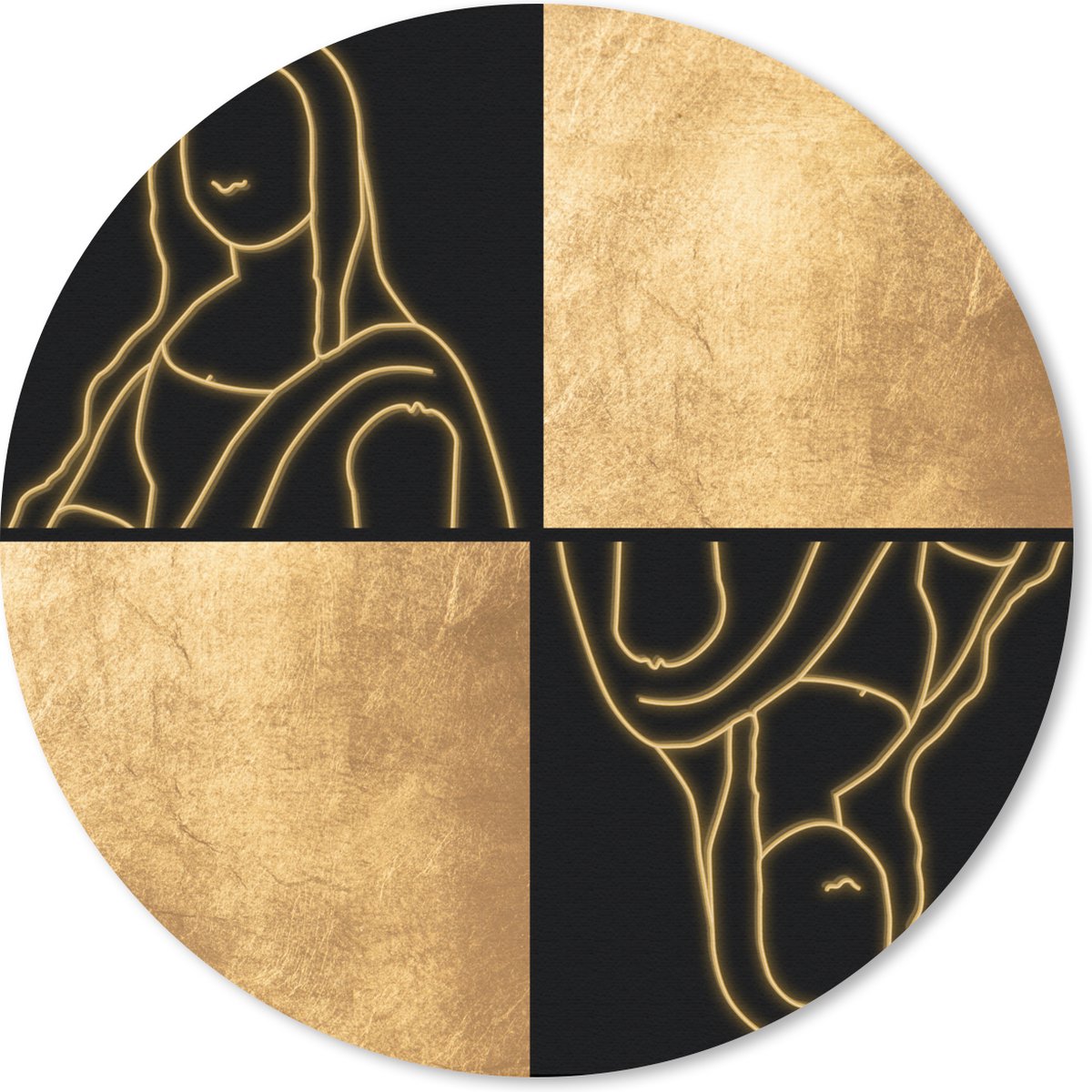 Muismat rond 30x30 cm - Mousepad Oude meesters - Collage - Goud - Ronde muismatten