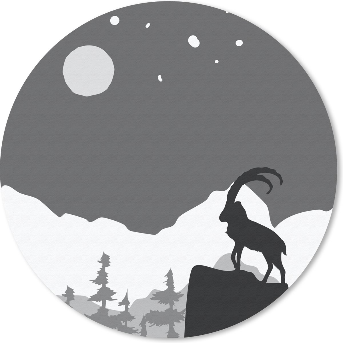 Muismat rond 20x20 cm - Mousepad Illustratie - Geit - Zwart - Wit - Ronde muismatten