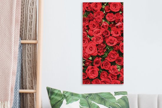 Toile Peinture Roses - Rouge - Arbuste - 20x40 cm - Décoration murale