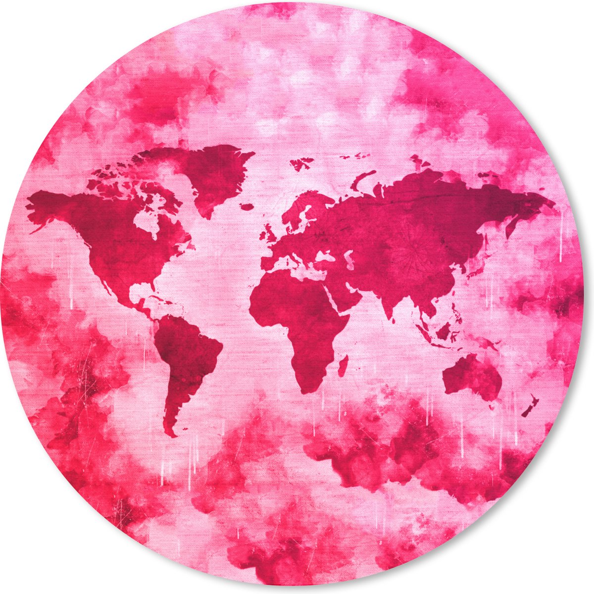 Muismat rond 20x20 cm - Mousepad Wereldkaart - Kleuren - Roze - Ronde muismatten
