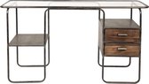 Bureautafel 140*42*78 cm Zwart Hout, Metaal Rechthoek Bureau Computer Tafel