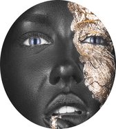 Zwarte vrouw bodypaint met gouden makeup - Foto op Dibond - ⌀ 30 cm