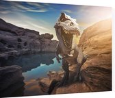 Dinosaurus T-Rex bij een meer - Foto op Dibond - 80 x 60 cm