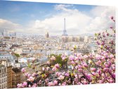 Kersenbloesem in bloei voor de skyline van Parijs - Foto op Dibond - 90 x 60 cm