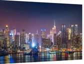 Indrukwekkende skyline van New York in neon verlichting - Foto op Dibond - 90 x 60 cm