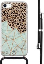 iPhone SE 2020 hoesje met koord - Luipaard marmer mint | Apple iPhone SE (2020) crossbody case | Zwart, Transparant | Luipaardprint