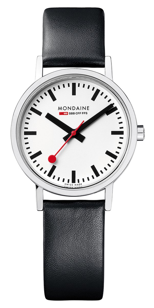 Mondaine Classic 30mm glans-wit-leer zwart