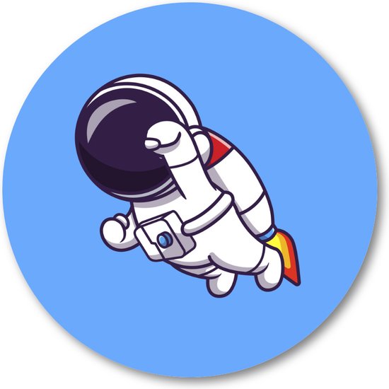 Astronaut met JetPack - Illustratie - Muurcirkel 30cm - Wandcirkel voor buiten - Aluminium Dibond - Besteposter - Minimalist - Kinderen - Kinderkamer