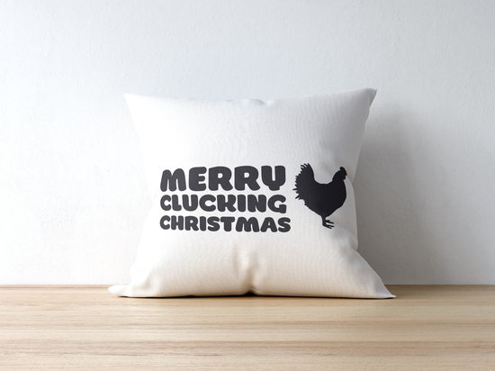 Sierkussen - Kerst Kussen Met Tekst: Merry Clucking Christmas | Kerst Decoratie | Kerst Versiering | Grappige Cadeaus | Geschenk | Sierkussen