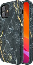 Kingxbar  iPhone 12 en iPhone 12 Pro hoesje zwart marmer - BackCover - anti bacterieel - Crystals from Swarovski