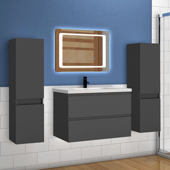 MRBLS_HOME MRBLS badkamermeubel (mat wit - wit glanzend) - wandkast voor badkamer - wandkast badkamer - 40 x 60 x 25 cm (h x h