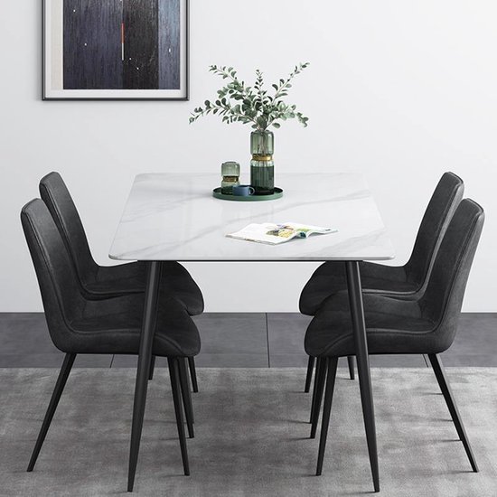 Medina Eettafel - Eettafel set - Met stoelen - Wit - 120 Marmer - bol.com