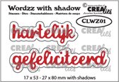 Wordzz with shadow Stansen - Hartelijk gefeliciteerd - 27x80mm - 4 stuks