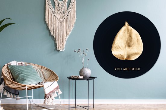 Feuille d'or avec la citation - Vous êtes or - ⌀ 120 cm - peinture ronde - cercle de papier peint - cercle mural - cercle vivant - autocollant & découpe ronde