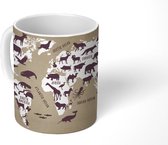 Mok - Wereldkaart - Dieren - Schaduw - 350 ML - Beker