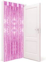 Transparant tolie deurgordijn roze 200 x 100 cm - Feestartikelen/versiering - Tinsel deur gordijn