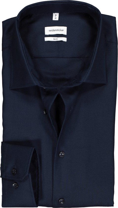 Chemise coupe slim Seidensticker - structure bleu foncé - Sans repassage - Taille col : 39