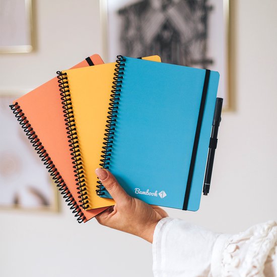 Cahier effaçable coloré Bambook - Blauw - Couverture souple - A5 - Ligné - Cahier tableau blanc durable et réutilisable - Avec 1 marqueur gratuit
