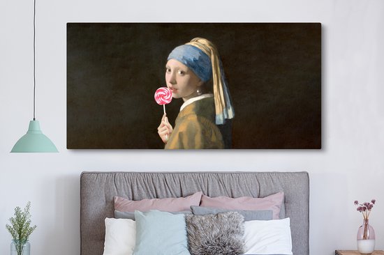 Tableau Peinture sur Toile - Fille à la Perle - Snoep - 160x80 cm - Décoration murale