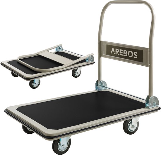 AREBOS Platform Trolley Transportwagen Handtruck Trolley 300 kg zwart