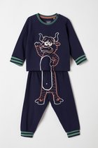 Woody - Jongens pyjama donkerblauw Highlander Koe - maat 74