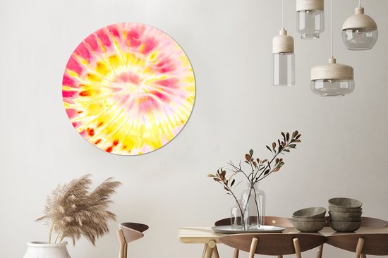WallCircle - Wall Circle - Wall Circle Indoor - Tie dye - Jaune - Rose - 90x90 cm - Décoration murale - Peintures Ronds