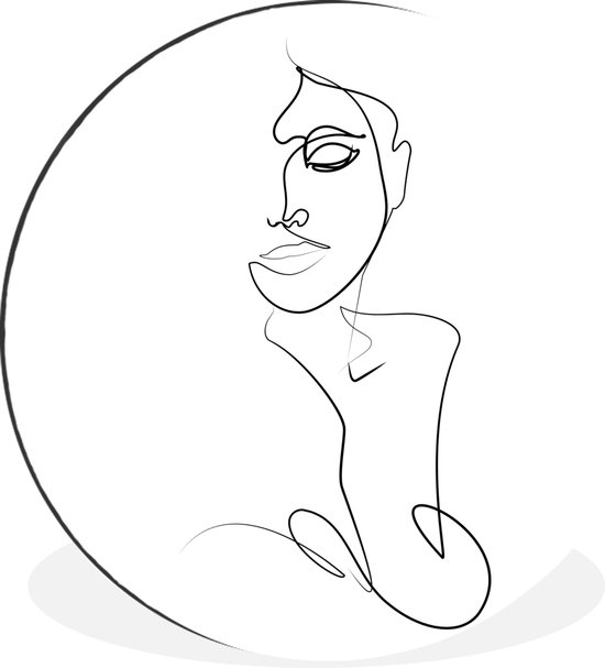 WallCircle - Wandcirkel - Muurcirkel - Abstracte line art van een vrouw met gesloten ogen vierkant - Aluminium - Dibond - ⌀ 60 cm - Binnen en Buiten