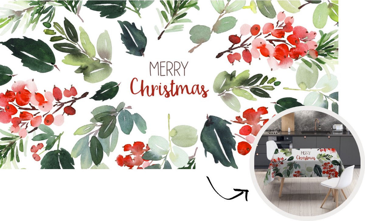 Kerst Tafelkleed - Kerstmis Decoratie - Tafellaken - Kerst - Quote - Waterverf - 260x130 cm - Kerstmis Versiering