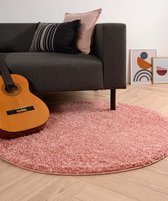 Rond hoogpolig vloerkleed shaggy Trend effen - roze 120 cm rond