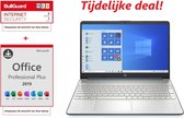 HP 15 inch Laptop - AMD Ryzen 5 - Blauw/Zilver - Windows 10 (Gratis update Windows 11) / 16 GB RAM / 256GB SSD / Incl. Office 2019 Pro (verloopt niet) &  Gratis BullGuard Antivirus (voor 1 ja