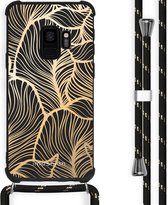 iMoshion Design hoesje met koord voor de Samsung Galaxy S9 - Bladeren - Goud / Zwart