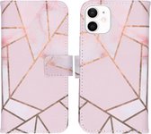 iMoshion Hoesje Geschikt voor iPhone 12 Mini Hoesje Met Pasjeshouder - iMoshion Design Softcase Bookcase - Goud / Roze / Pink Graphic