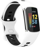 Siliconen Smartwatch bandje - Geschikt voor  Fitbit Charge 5 sport band - wit/zwart - Strap-it Horlogeband / Polsband / Armband