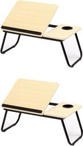 2x stuks laptoptafels / schoottafels / bedtafels naturel MDF hout 62 x 37 x 26 cm - Tafeltje met tablethouder en bekerhouder