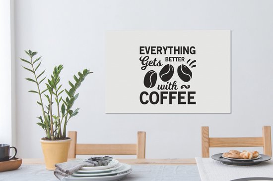 Peinture - Citation sur le Café Tout s'améliore avec le café - 90x60 cm - Toile