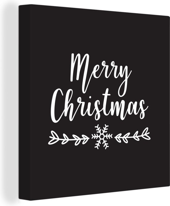 Canvas Schilderij Kerst quote Merry Christmas tegen een zwarte achtergrond - 50x50 cm - Wanddecoratie