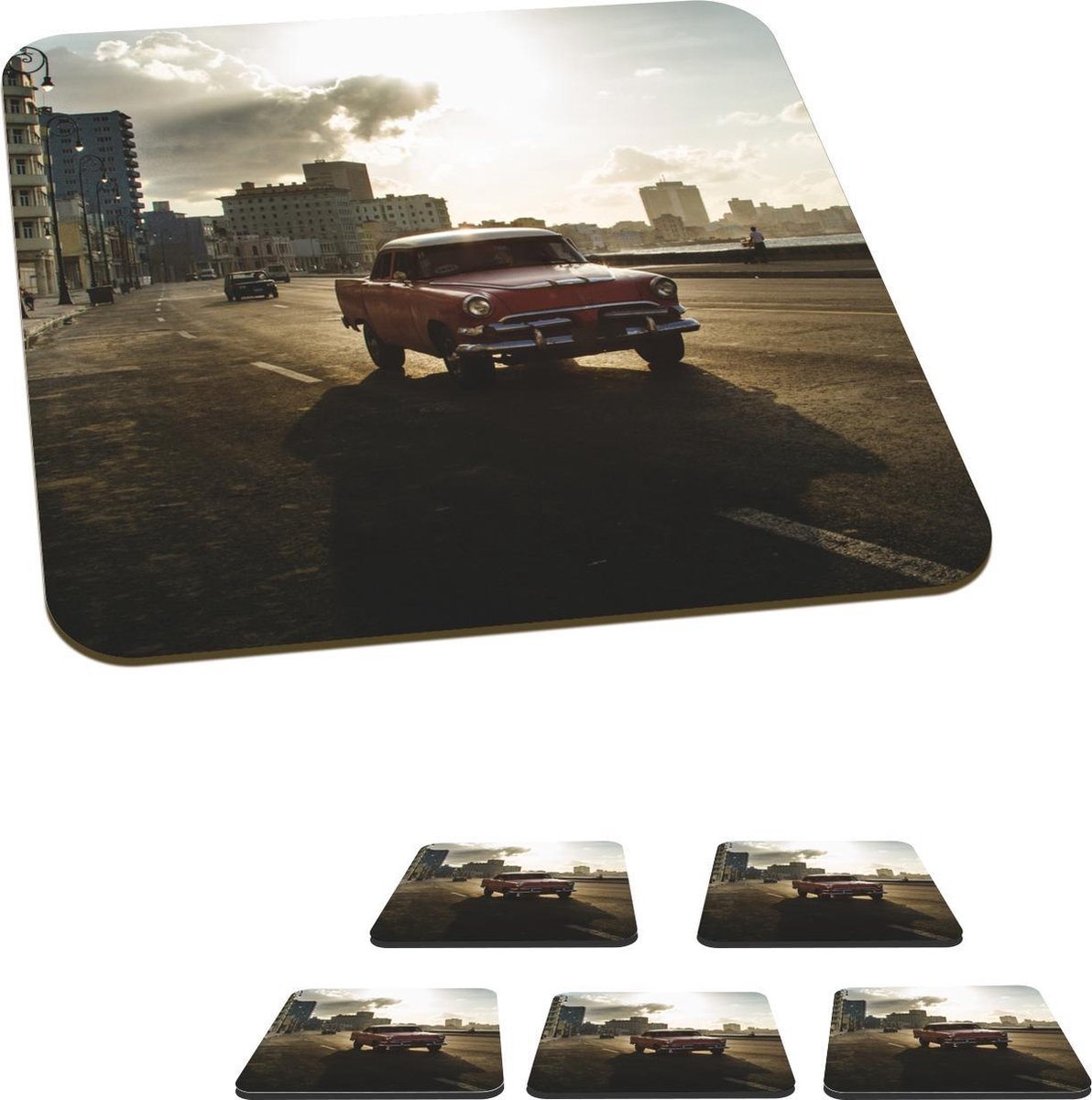Onderzetters voor glazen - Cuba - Oldtimer - Klassiek - 10x10 cm - Glasonderzetters - 6 stuks