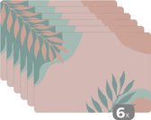 Placemat - Placemats kunststof - Zomer - Bladeren - Roze - Turquoise - 45x30 cm - 6 stuks - Hittebestendig - Anti-Slip - Onderlegger - Afneembaar