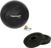 Tunturi - Fitness Set - Halterschijven 2 x 1,25 kg - Gymball Zwart 65 cm