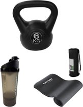 Tunturi - Fitness Set - Kettlebell 6 kg - Fitnessmat 180 x 60 x 1,5 cm - Shakebeker