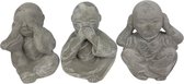 Trendy Deco Boeddha - Horen Zien Zwijgen - Grijs - Keramiek - 7cm x 5,3cm x 8cm - Set van 3  - Buddha