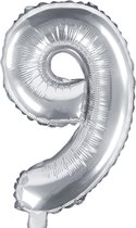 Folieballon Cijfer 9 (35 cm) - Zilver