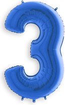 Folieballon - Cijfer 3 - Blauw 100 cm