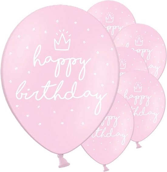 Ballonnen ‘Happy Birthday’ Lichtroze - 6 stuks