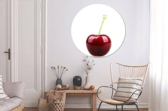 Cerisier solitaire avec une tige verte Assiette en plastique cercle mural ⌀ 120 cm - impression photo sur cercle mural / cercle vivant (décoration murale) XXL / Groot format!