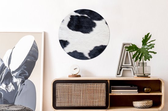WallCircle - Cercle mural ⌀ 60 - Image d'une peau de vache noire et blanche - Tableaux ronds salon - Assiette murale ronde - Décoration murale cercle - Décoration de chambre intérieur - Décoration murale cercle mural - Accessoires de maison