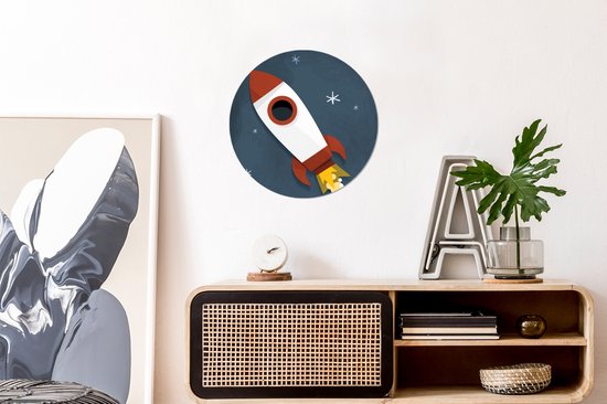 WallCircle - Wall Circle - Wall Circle Indoor - Illustration - Fusée - Enfants - 30x30 cm - Décoration murale - Peintures Ronds