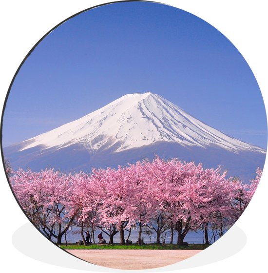 WallCircle - Wandcirkel - Muurcirkel - De Fuji in Azië met kersenbloesems op de voorgrond - Aluminium - Dibond - ⌀ 60 cm - Binnen en Buiten